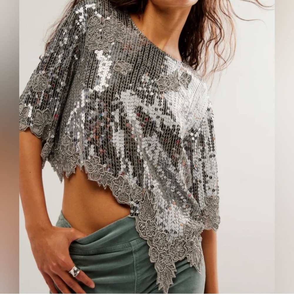 Free People Shine So Bright Top Sequins size Small